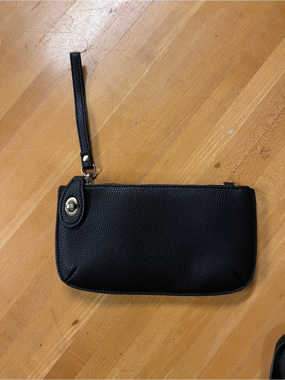 Black Pebbled Leather Wristlet Clutch